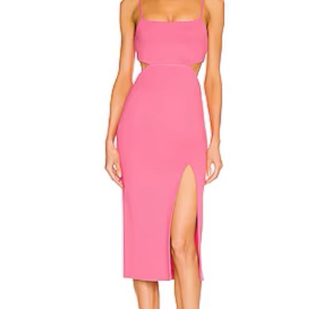 h:ours Pink Bodycon Midi Dress with Square Neck